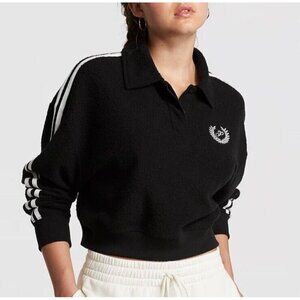 Victoria’s Secret‎ Pink Women’s Reverse Fleece Black Cropped Polo Sweatshirt XL